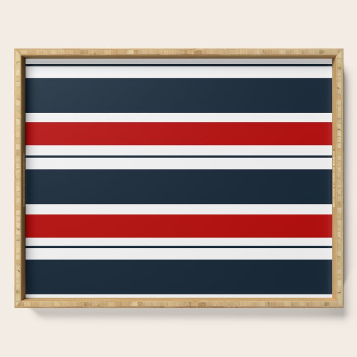Red and Navy Blue Horizontal Stripes Serving Tray Gallery Image 1