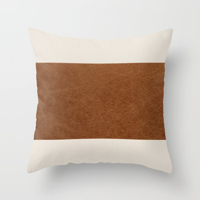 Scandinavian Modern Boho Leather Throw Pillow Gallery Image 1