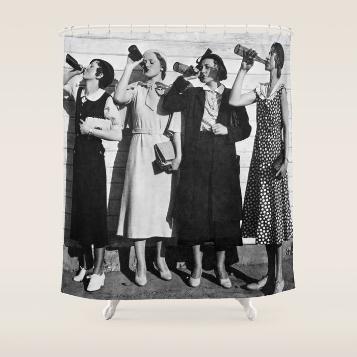 Women Beer Drinkers, Black and White Vintage Art Shower Curtain Gallery Image 1