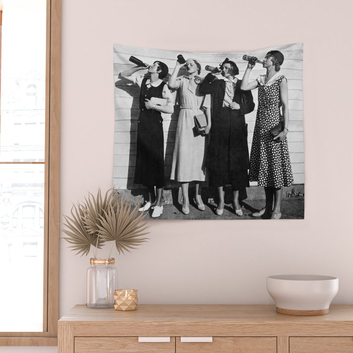 Women Beer Drinkers, Black and White Vintage Art Wall Tapestry Gallery Image 2
