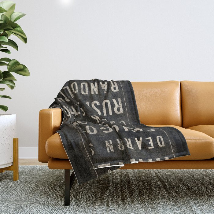 Chicago Streets Transit Sign Throw Blanket Gallery Image 1