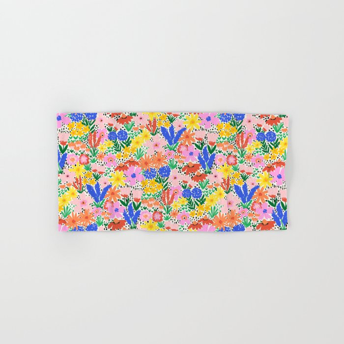 Colorful Summer Flower Meadow Happy Hand Drawn Wildflowers Bath Towel Gallery Image 1