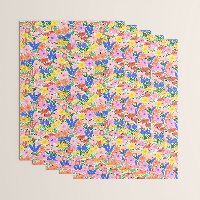 Colorful Summer Flower Meadow Happy Hand Drawn Wildflowers Wrapping Paper Gallery Image 3