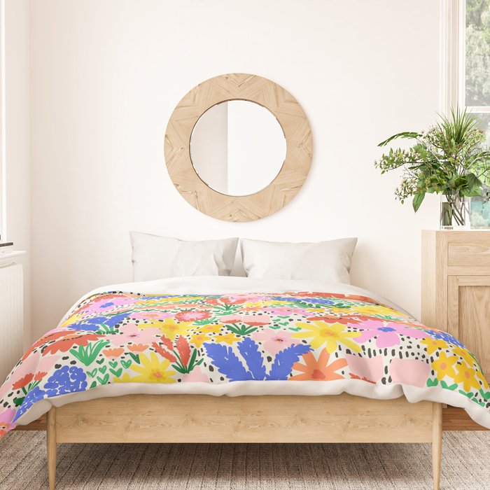 Colorful Summer Flower Meadow Happy Hand Drawn Wildflowers Duvet Cover Gallery Image 3