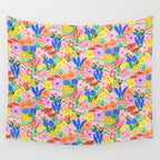 Colorful Summer Flower Meadow Happy Hand Drawn Wildflowers Wall Tapestry Gallery Image 4