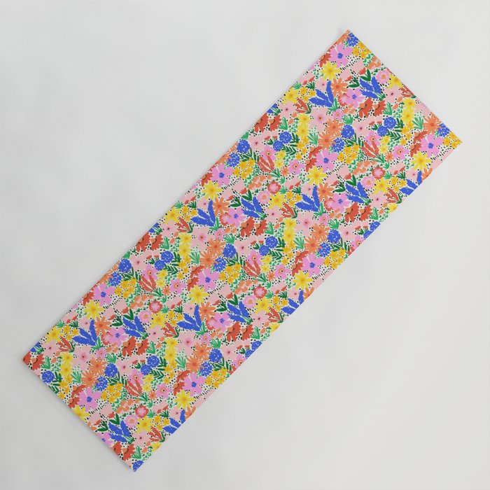 Colorful Summer Flower Meadow Happy Hand Drawn Wildflowers Yoga Mat Gallery Image 1