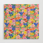 Colorful Summer Flower Meadow Happy Hand Drawn Wildflowers Wood Wall Art Gallery Image 1