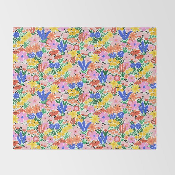 Colorful Summer Flower Meadow Happy Hand Drawn Wildflowers Throw Blanket Gallery Image 2