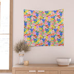Colorful Summer Flower Meadow Happy Hand Drawn Wildflowers Wall Tapestry Gallery Image 2