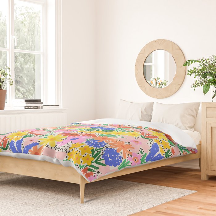 Colorful Summer Flower Meadow Happy Hand Drawn Wildflowers Duvet Cover Gallery Image 2