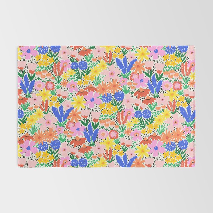 Colorful Summer Flower Meadow Happy Hand Drawn Wildflowers Rug Gallery Image 2