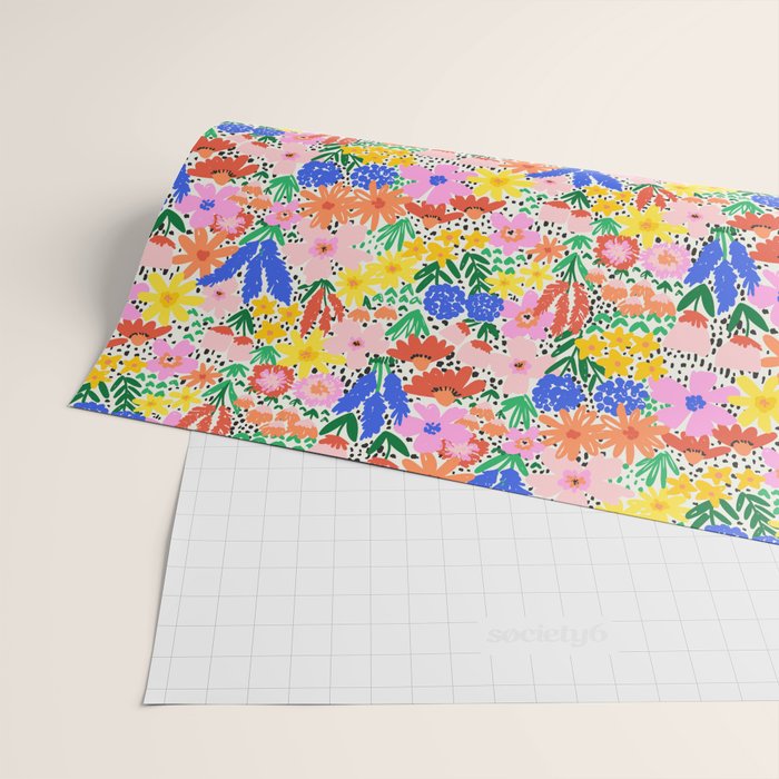 Colorful Summer Flower Meadow Happy Hand Drawn Wildflowers Wrapping Paper Gallery Image 2