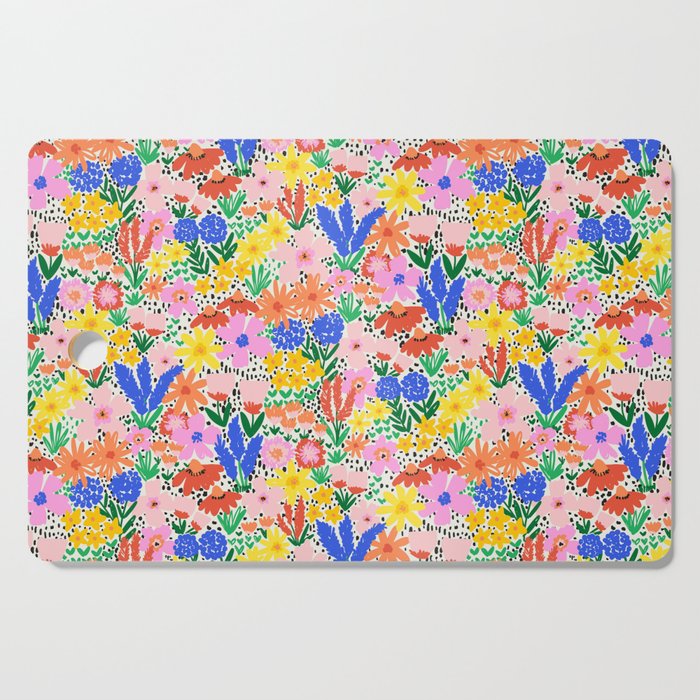 Colorful Summer Flower Meadow Happy Hand Drawn Wildflowers Cutting Board Gallery Image 1