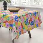Colorful Summer Flower Meadow Happy Hand Drawn Wildflowers Tablecloth Gallery Image 3