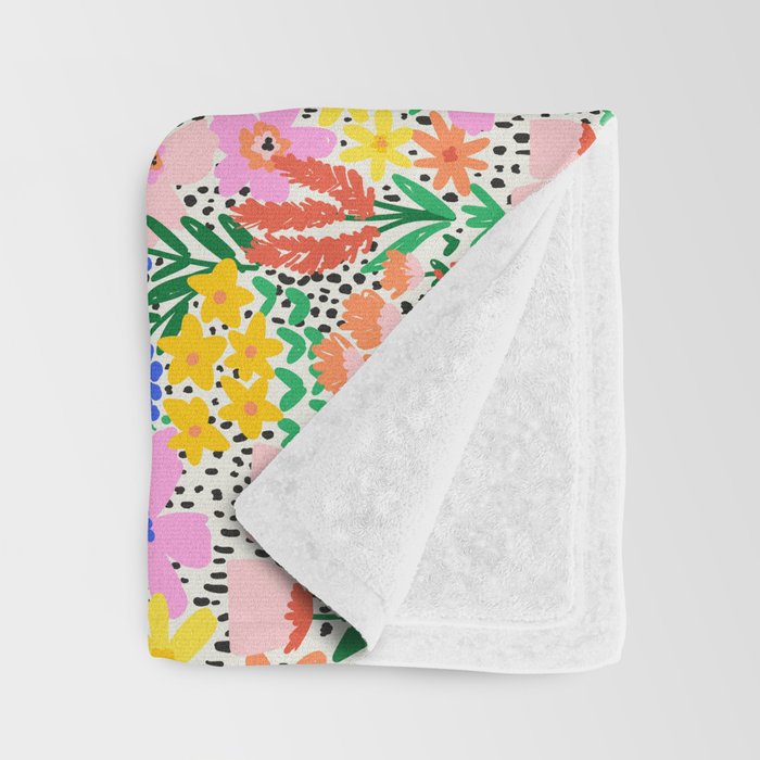 Colorful Summer Flower Meadow Happy Hand Drawn Wildflowers Throw Blanket Gallery Image 3