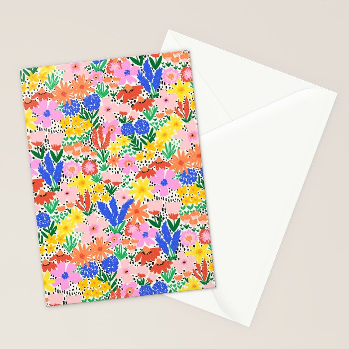 Colorful Summer Flower Meadow Happy Hand Drawn Wildflowers Stationery Card Gallery Image 2