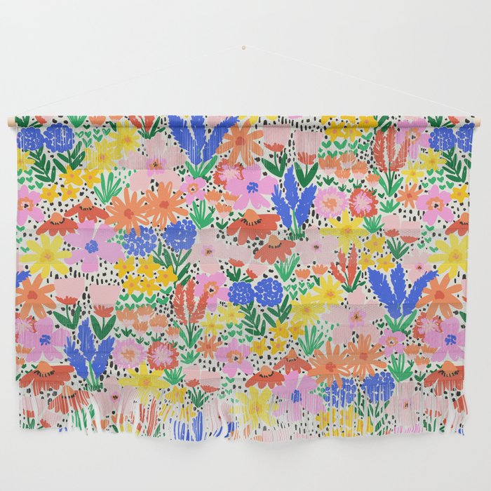 Colorful Summer Flower Meadow Happy Hand Drawn Wildflowers Wall Hanging Gallery Image 1