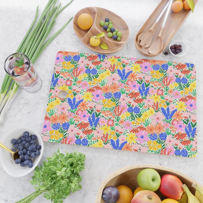 Colorful Summer Flower Meadow Happy Hand Drawn Wildflowers Cutting Board Gallery Image 2