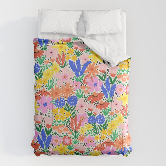Colorful Summer Flower Meadow Happy Hand Drawn Wildflowers Comforter Gallery Image 6