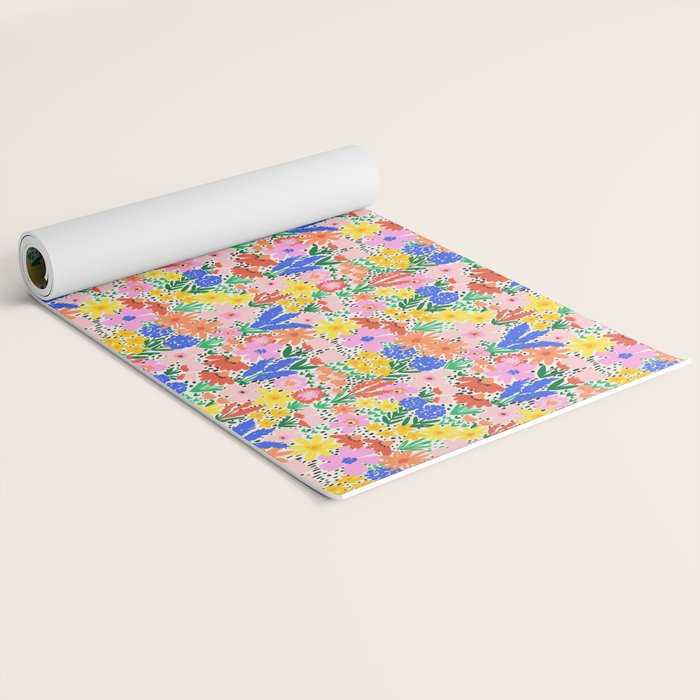 Colorful Summer Flower Meadow Happy Hand Drawn Wildflowers Yoga Mat Gallery Image 2