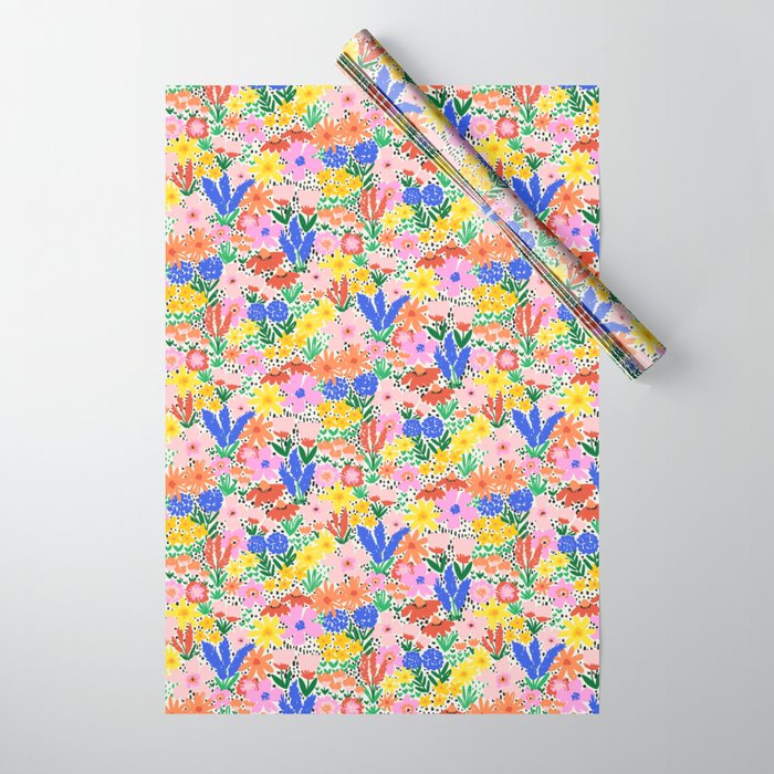 Colorful Summer Flower Meadow Happy Hand Drawn Wildflowers Wrapping Paper Gallery Image 1