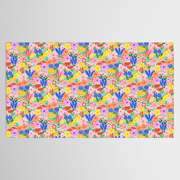 Colorful Summer Flower Meadow Happy Hand Drawn Wildflowers Tablecloth Gallery Image 2