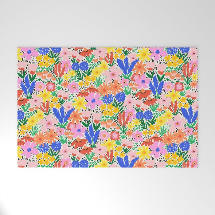 Colorful Summer Flower Meadow Happy Hand Drawn Wildflowers Welcome Mat Gallery Image 1