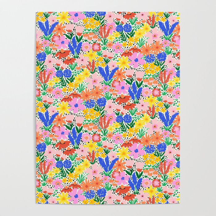 Colorful Summer Flower Meadow Happy Hand Drawn Wildflowers Poster Gallery Image 4
