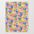 Colorful Summer Flower Meadow Happy Hand Drawn Wildflowers Poster Gallery Image 4