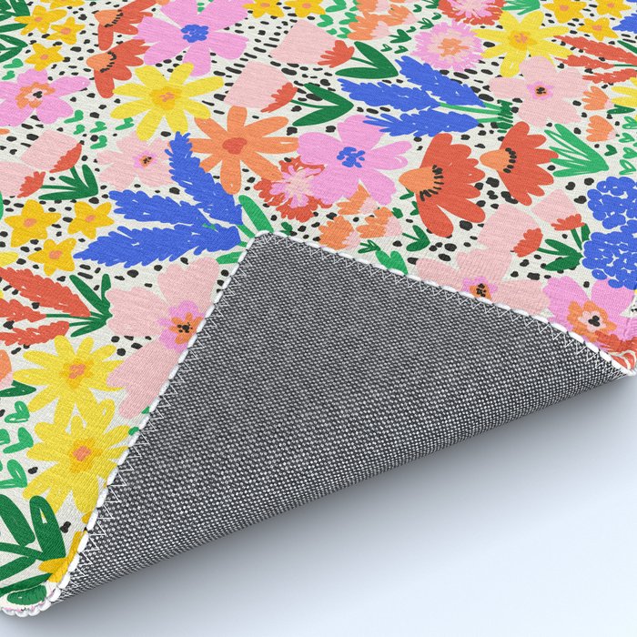 Colorful Summer Flower Meadow Happy Hand Drawn Wildflowers Rug Gallery Image 4