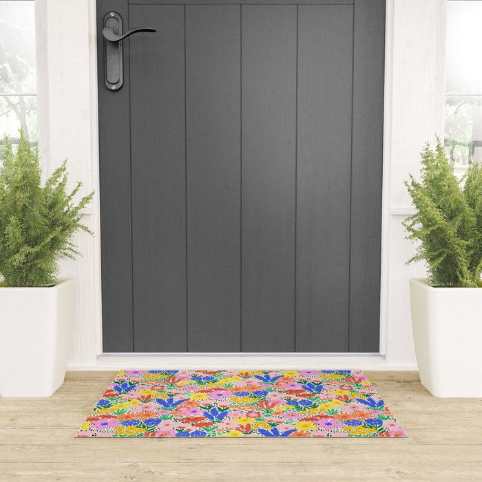 Colorful Summer Flower Meadow Happy Hand Drawn Wildflowers Welcome Mat Gallery Image 3