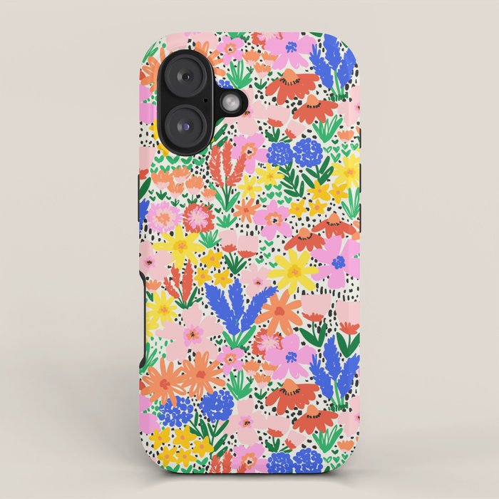 Colorful Summer Flower Meadow Happy Hand Drawn Wildflowers iPhone Case Gallery Image 1