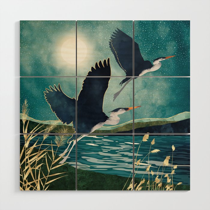 Evening Heron Wood Wall Art Gallery Image 1