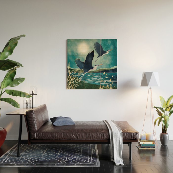 Evening Heron Wood Wall Art Gallery Image 2