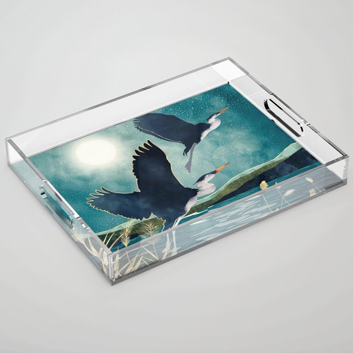 Evening Heron Acrylic Tray Gallery Image 1