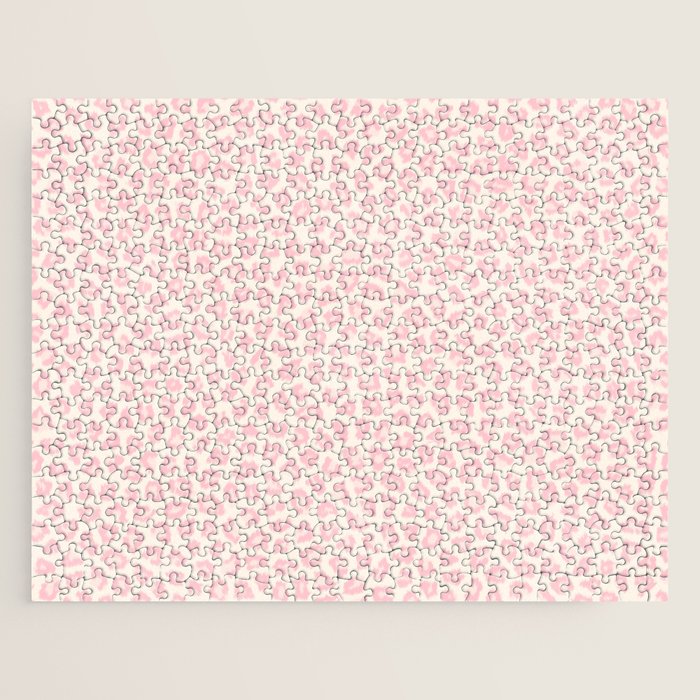 Modern ivory blush pink girly cheetah animal print pattern Jigsaw Puzzle Gallery Image 1