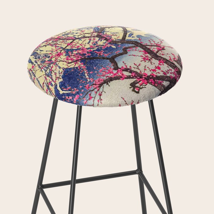 Growing before the Mountain-God - Summer Tree, Lake & Mountain Ukiyoe Nature Landscape in Blue & Pinkn Stool Gallery Image 2