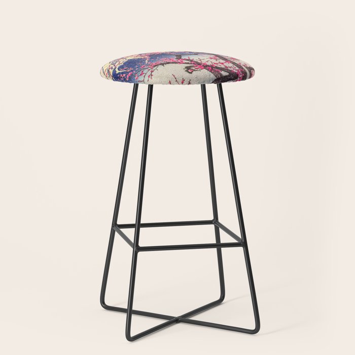 Growing before the Mountain-God - Summer Tree, Lake & Mountain Ukiyoe Nature Landscape in Blue & Pinkn Stool Gallery Image 1