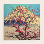 Growing before the Mountain-God - Summer Tree, Lake & Mountain Ukiyoe Nature Landscape in Blue & Pinkn Wood Wall Art Gallery Image 1