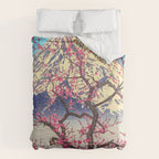 Growing before the Mountain-God - Summer Tree, Lake & Mountain Ukiyoe Nature Landscape in Blue & Pinkn Comforter Gallery Image 6