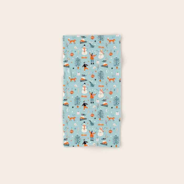 Christmas Scene Blue Bath Towel Gallery Image 1
