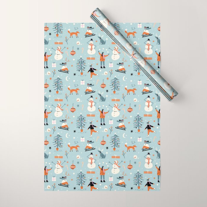 Christmas Scene Blue Wrapping Paper Gallery Image 1