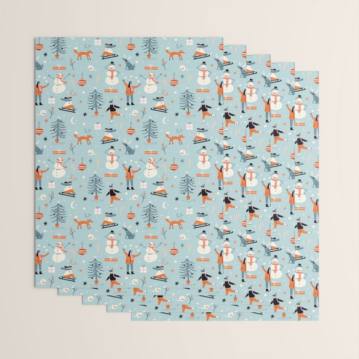 Christmas Scene Blue Wrapping Paper Gallery Image 3