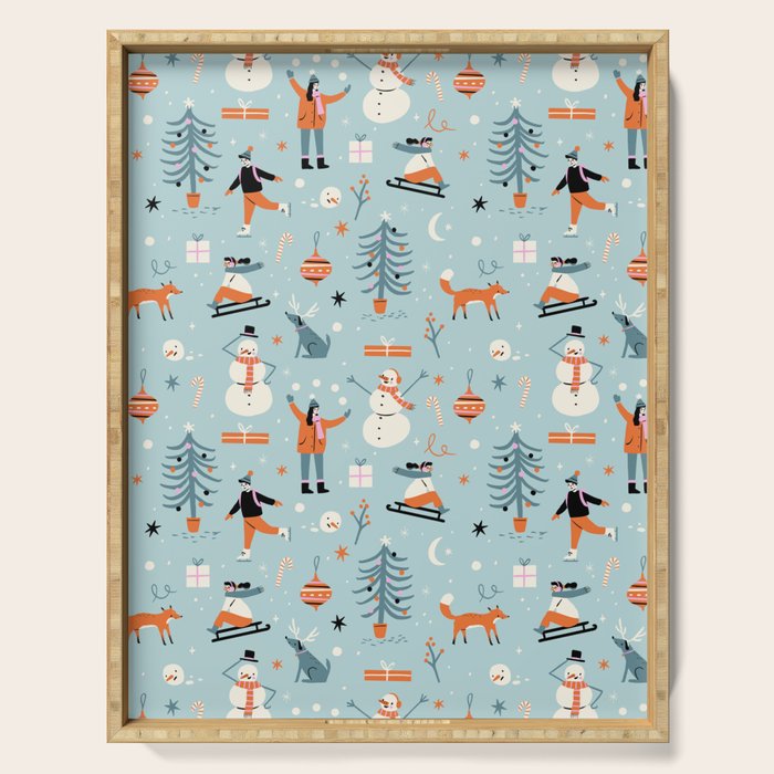 Christmas Scene Blue Serving Tray Gallery Image 1
