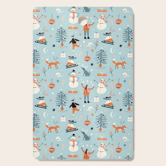 Christmas Scene Blue Cutting Board Gallery Image 1