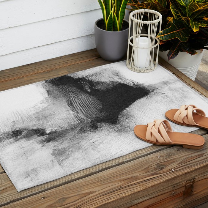 Black and White Minimalist Abstract Painting âDelve 6â Outdoor Rug Gallery Image 2