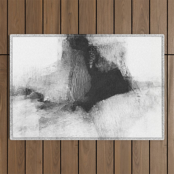 Black and White Minimalist Abstract Painting âDelve 6â Outdoor Rug Gallery Image 1