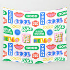 Retro funny sticker quote label pattern Wall Tapestry Gallery Image 4