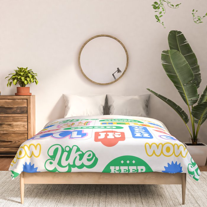 Retro funny sticker quote label pattern Comforter Gallery Image 3