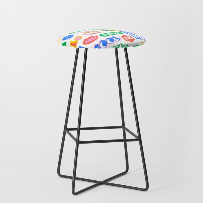 Retro funny sticker quote label pattern Stool Gallery Image 1